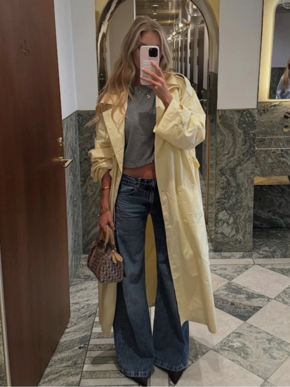 Alfani Pale Yellow Long Trench Coat